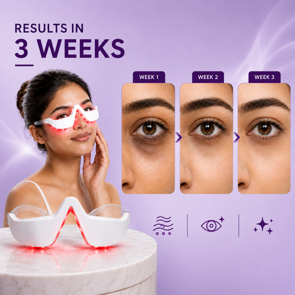Under Eye Red Light Therapy Massager Glasses – Microcurrent Eye Wand for Dark Circles & Puffiness